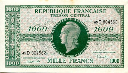 France 1000 Francs Marianne - 1945 Lettre D - Série 49 D - TTB+