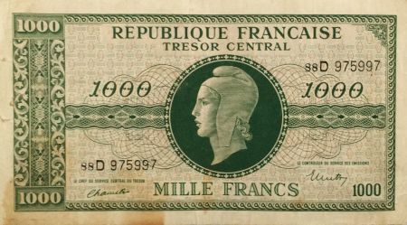 France 1000 Francs Marianne - 1945 Lettre D - Série 88 D - PTTB