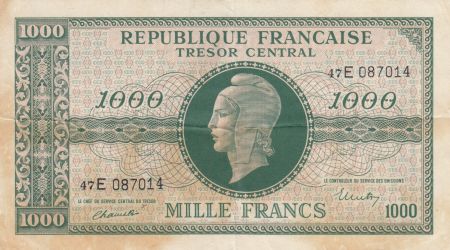 France 1000 Francs Marianne - Trésor Central 1945 - Série 47E - TTB