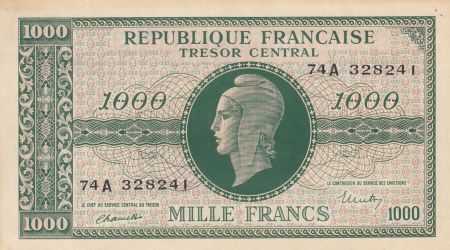 France 1000 Francs Marianne - Trésor Central 1945 - Série 72A