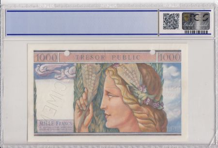 France 1000 Francs Mercure, Trésor Public - 1955 - Spécimen - PCGS 63