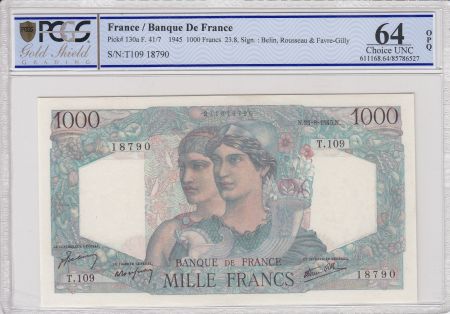 France 1000 Francs Minerve - 23-08-1945 - PCGS 64 OPQ
