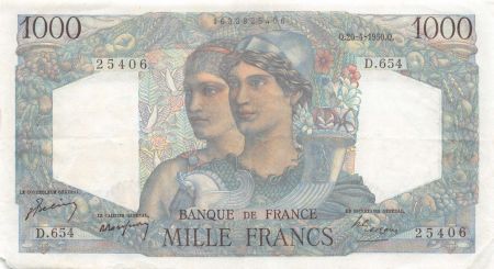 France 1000 Francs Minerve et Hercule - 20-04-1950 Série D.654 - TTB