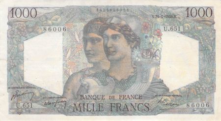 France 1000 Francs Minerve et Hercule - 20-04-1950 Série U.651 - TTB