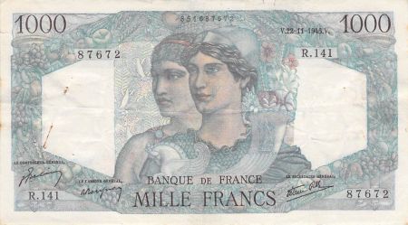 France 1000 Francs Minerve et Hercule - 22-11-1945 Série R.141 - TTB
