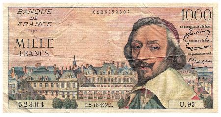 France 1000 Francs Richelieu - 02-12-1954 - Série U.95 - Fay.42.09
