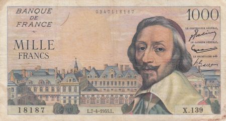 France 1000 Francs Richelieu - 07-04-1955 Série X.139 - TB