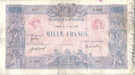 France 1000 Francs Rose et Bleu - 01-06-1917 Série X.1050