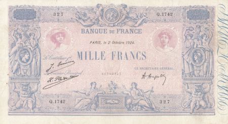 France 1000 Francs Rose et Bleu - 02-10-1924- Série Q.1742- TB