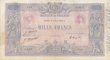 France 1000 Francs Rose et Bleu - 03-06-1926 Série G.2417