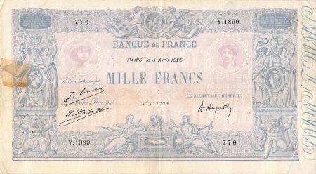 France 1000 Francs Rose et Bleu - 08-04-1925 - Série Y.1899 - PTB