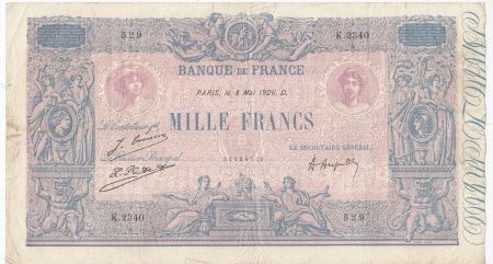 France 1000 Francs Rose et Bleu - 08-05-1926 - Série K.2340 - TTB
