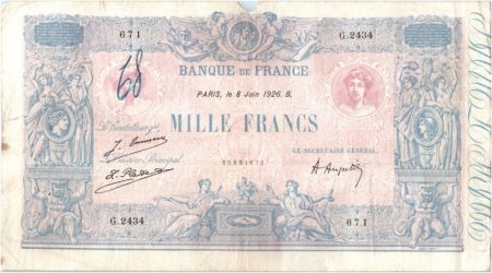 France 1000 Francs Rose et Bleu - 08-06-1926 Série G.2434