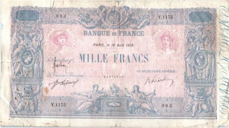 France 1000 Francs Rose et Bleu - 10-08-1918 Série Y.1175