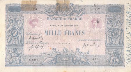 France 1000 Francs Rose et Bleu - 10-09-1919 - Série L.1297 - B