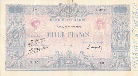 France 1000 Francs Rose et Bleu - 11-06-1925 - Série X.1951 - TTB