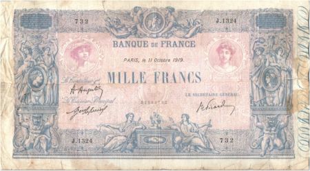 France 1000 Francs Rose et Bleu - 11-10-1919 Série J.1324