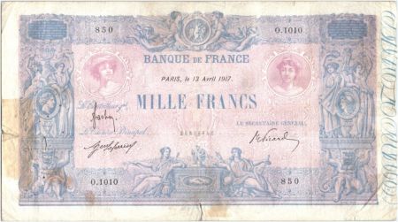 France 1000 Francs Rose et Bleu - 13-04-1917 Série O.1010