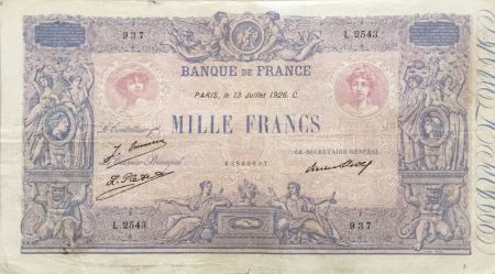 France 1000 Francs Rose et Bleu - 13-07-1926 - Série L.2543 - TB+