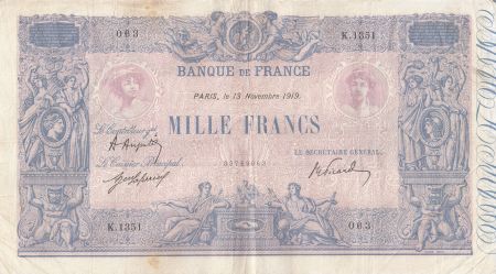 France 1000 Francs Rose et Bleu - 13-11-1919 - Série K.1351