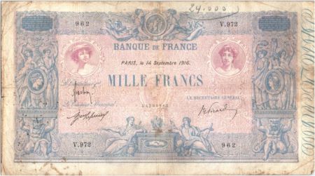 France 1000 Francs Rose et Bleu - 14-09-1916 Série V.972