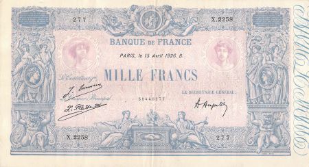 France 1000 Francs Rose et Bleu - 15-04-1926 - Série X.2258 - TTB