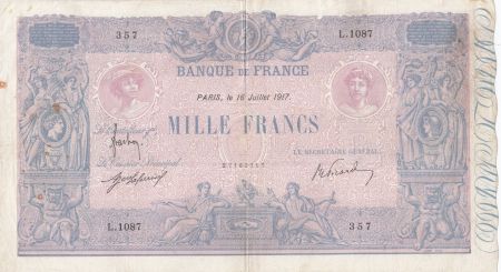 France 1000 Francs Rose et Bleu - 16-07-1917 - Série L.1087 - TB+