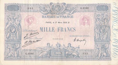 France 1000 Francs Rose et Bleu - 17-03-1926 - Série G.2182 - TTB