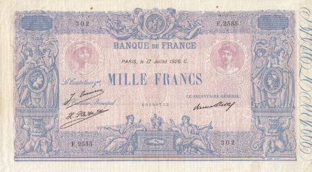 France 1000 Francs Rose et Bleu - 17-07-1926- Série F.2555 - TTB / TTB+