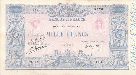 France 1000 Francs Rose et Bleu - 17-10-1923 - Série Q.1731 - TB+