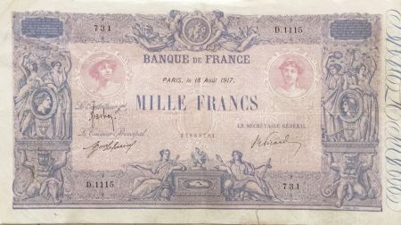 France 1000 Francs Rose et Bleu - 18-08-1917 - Série D.1115 - TB+