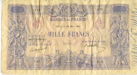 France 1000 Francs Rose et Bleu - 1891