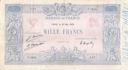 France 1000 Francs Rose et Bleu - 20-05-1925 - Série C.1934 - PTTB