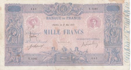 France 1000 Francs Rose et Bleu - 21-05-1917 - Série V.1041 - TB+