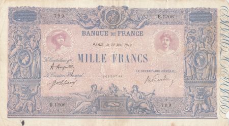 France 1000 Francs Rose et Bleu - 21-05-1919 - Série B.1206 - TB