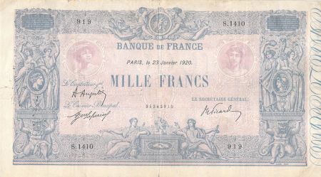 France 1000 Francs Rose et Bleu - 23-01-1920 - Série S.1410 - TB