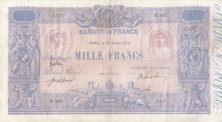 France 1000 Francs Rose et Bleu - 23-07-1914 - Série K.897