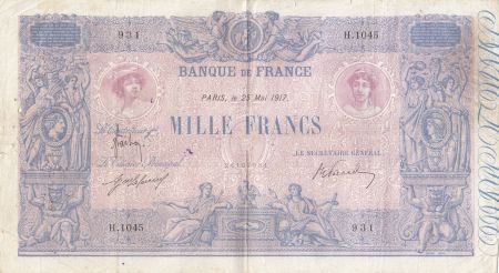 France 1000 Francs Rose et Bleu - 25-05-1917 - Série H.1045