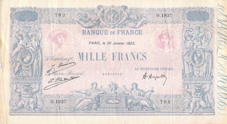 France 1000 Francs Rose et Bleu - 26-01-1925 - Série O.1837 - TB+