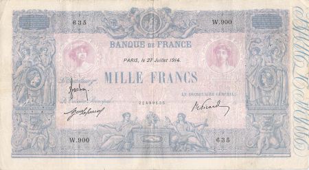 France 1000 Francs Rose et Bleu - 27-07-1914 - Série W.900 - PTTB