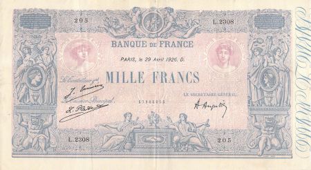 France 1000 Francs Rose et Bleu - 29-04-1926 - Série L.2308 - TTB