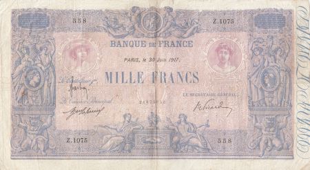 France 1000 Francs Rose et Bleu - 30-06-1917 - Série Z.1075