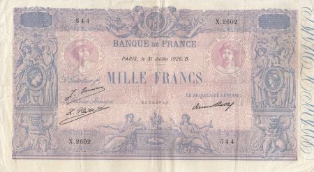 France 1000 Francs Rose et Bleu - 31-07-1926 - Série X.2602