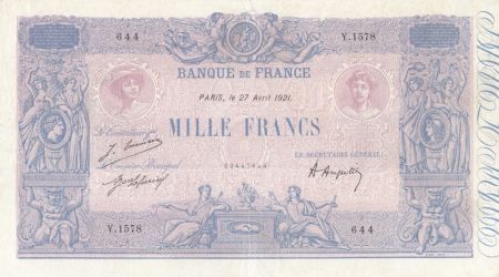 France 1000 Francs Rose et Bleu - Y.1578 - 1921