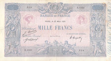 France 1000 Francs Rose et Bleu -25-03-1921 - Série S.1551 - TB