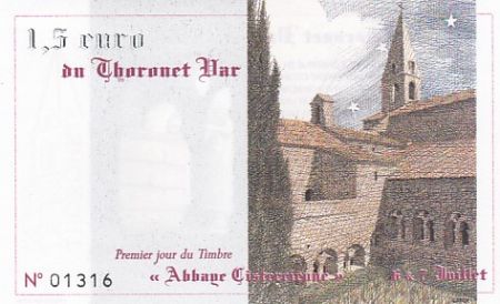 France 1.5 euros - Premier jour du timbre - Abbaye du Thoronet - 1996