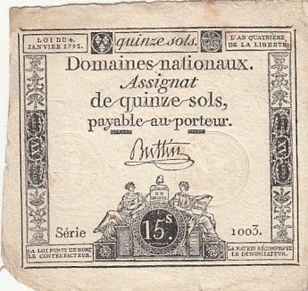 France 15 sols - Liberté et Droit (04-01-1792) - Sign. Buttin - Série 1003