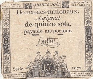 France 15 sols - Liberté et Droit (04-01-1792) - Sign. Buttin - Série 1077