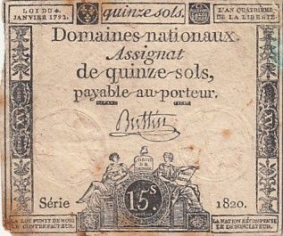 France 15 sols - Liberté et Droit (04-01-1792) - Sign. Buttin - Série 1820