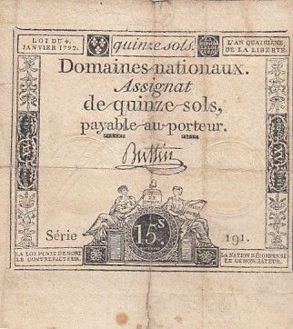 France 15 sols - Liberté et Droit (04-01-1792) - Sign. Buttin - Série 191